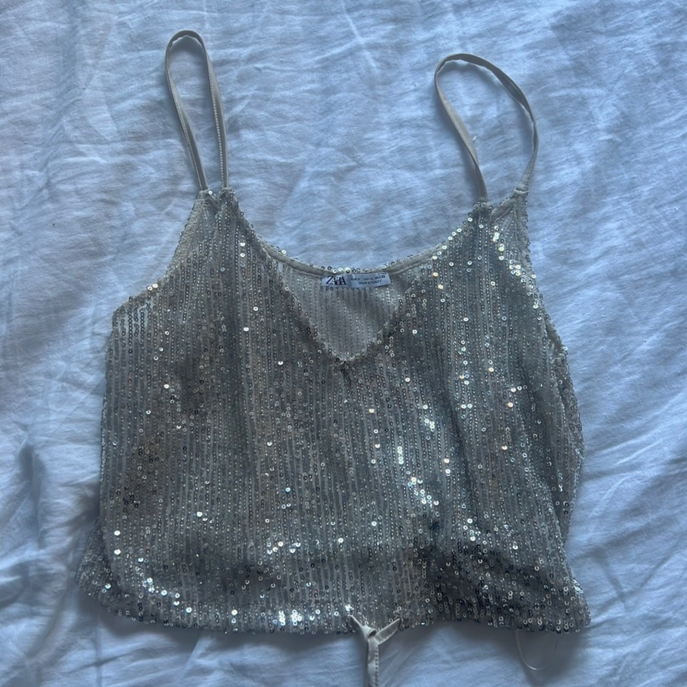 Zara sequin drawstring crop top